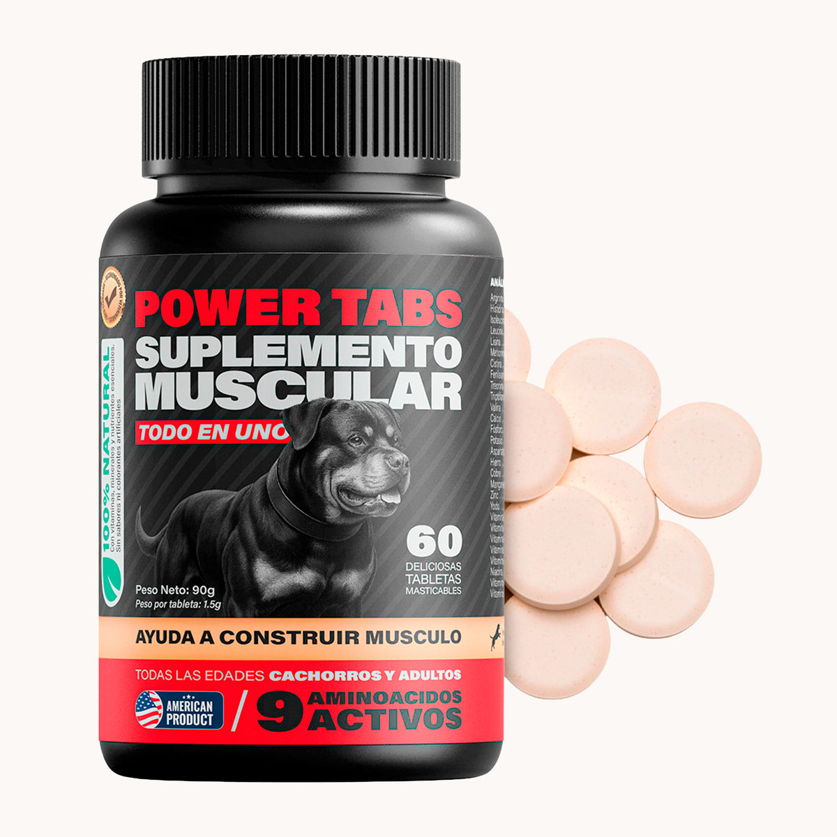 Power Tabs suplemento muscular todo en uno para perros con 9 aminoácidos activos — Hammer Dogs