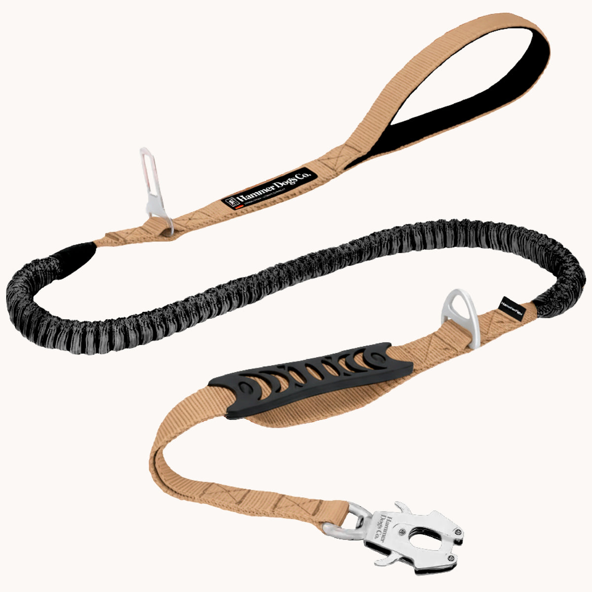 Correa táctica arena khaki Shockline con bungee elástico y Hammer Clip 360 — Hammer Dogs