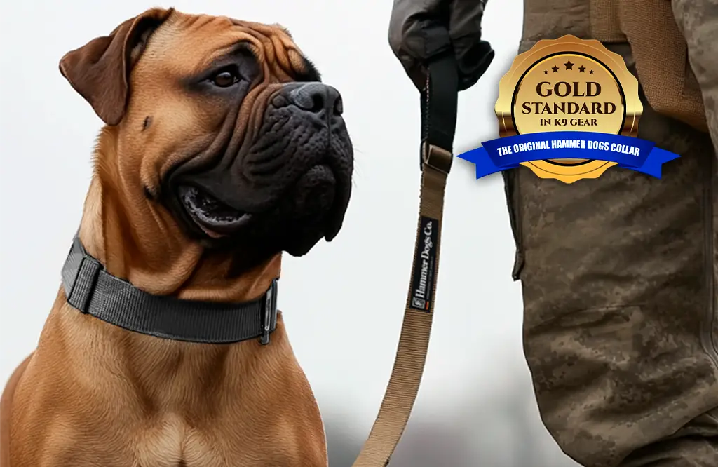 Perro bóxer con correa ShockLine Hammer Dogs en entrenamiento
